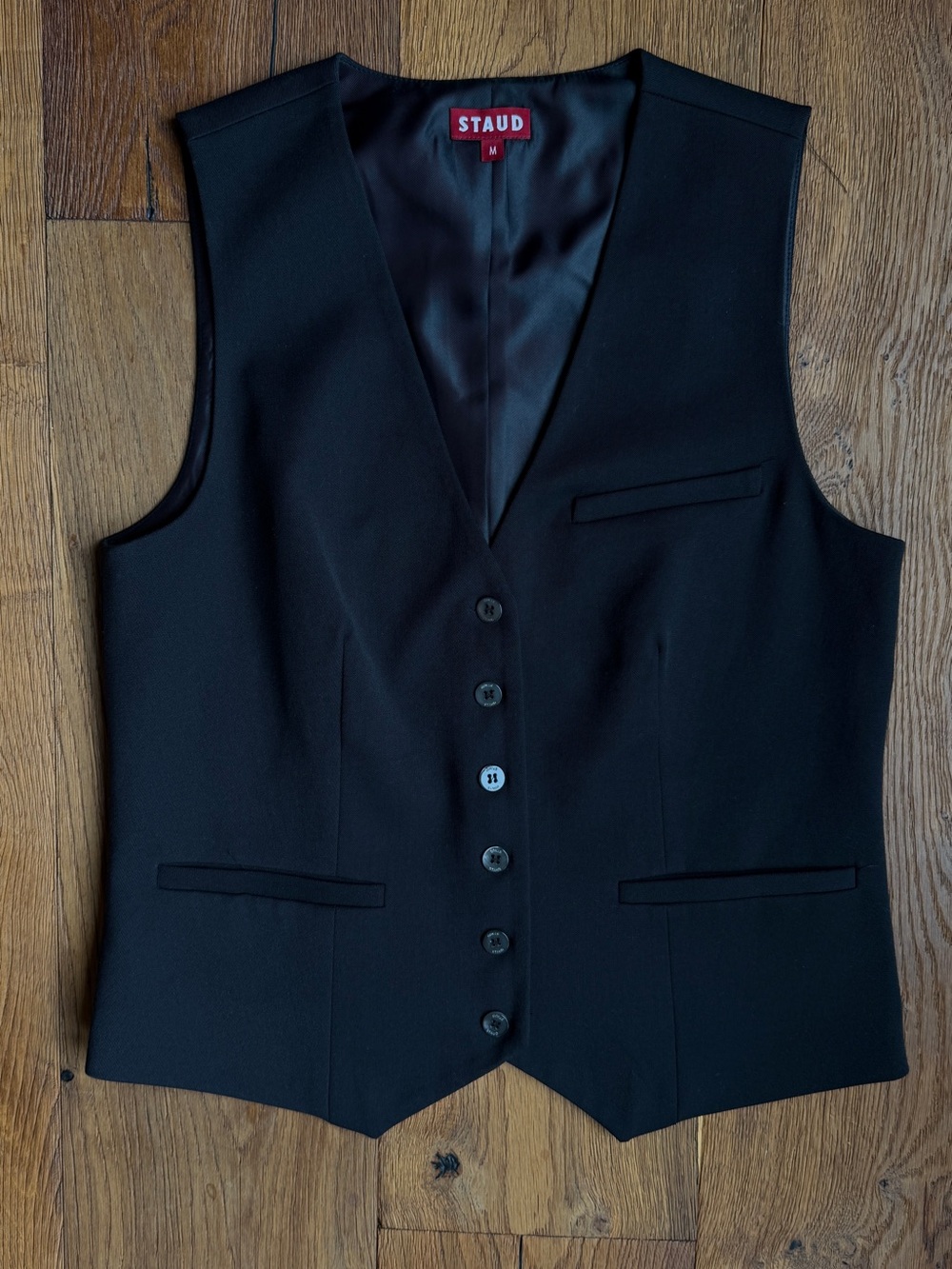 STAUD Brett Black Tailored Button Front Vest Medium